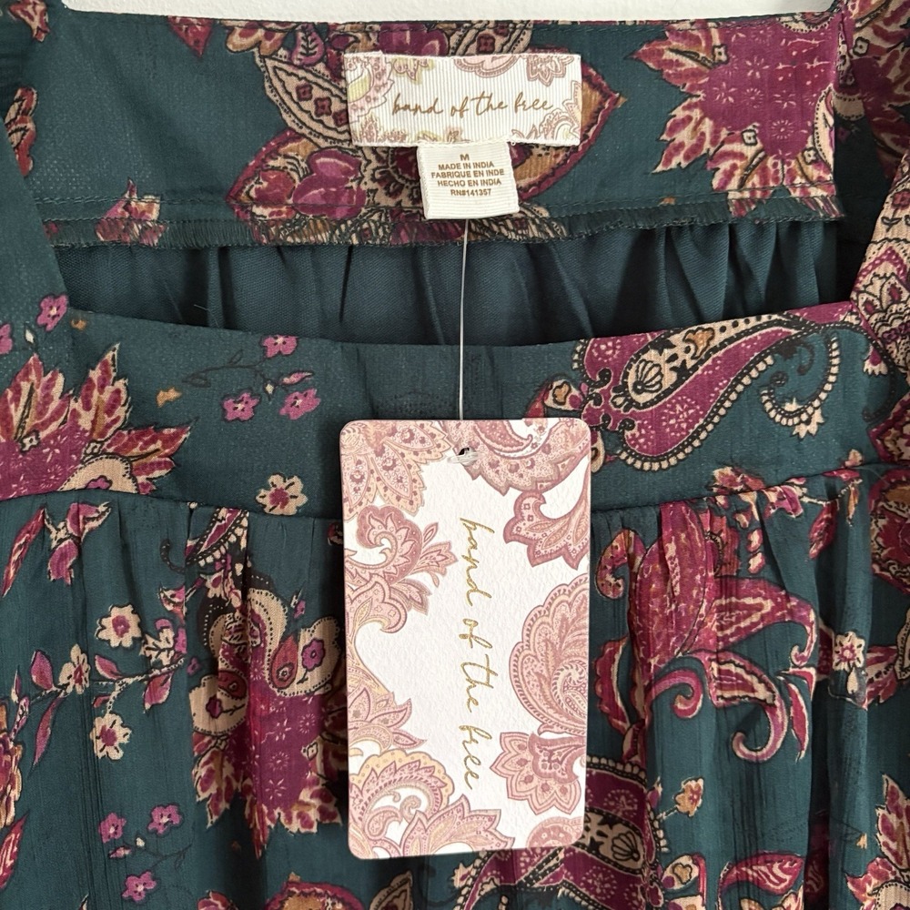 NWT Band of the Free Womens Mandy Mini Dress Size M Green Paisley Sheer Tiered - Picture 4 of 9
